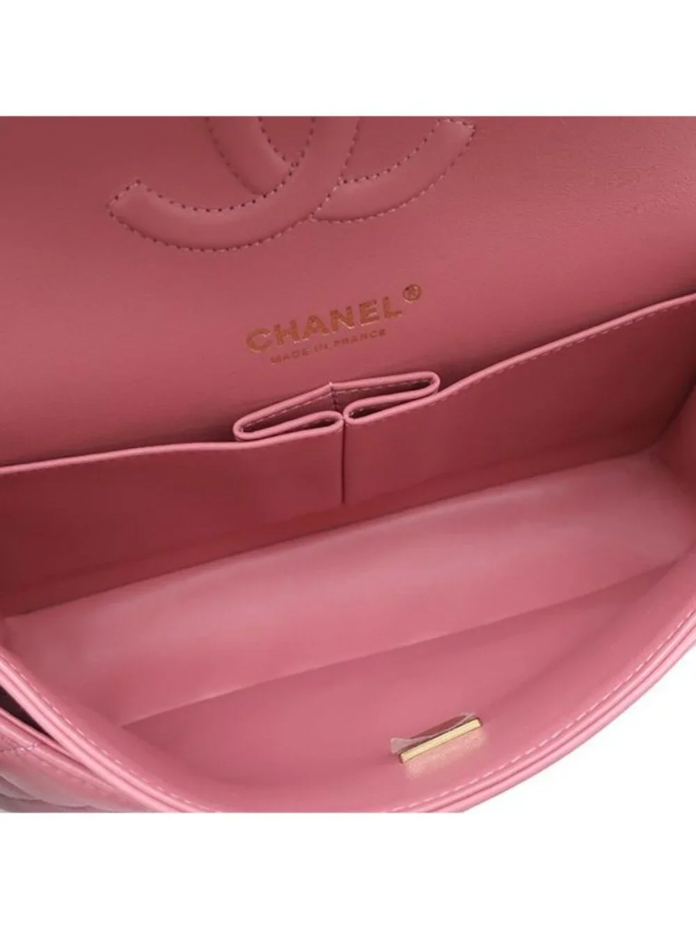 Chanel Shoulder Bag Quilted 25 Chain Lambskin Pink Gold CC Logo Double Flap